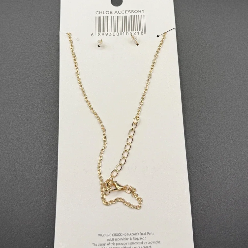 Gold‎ Tone Cherry Pendant Necklace and Matching Stud Earrings Jewelry Set
